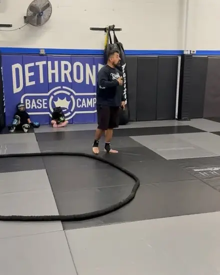 Kru Gil Medina’s kids Muay Thai class on the mats at Dethrone Clovis.