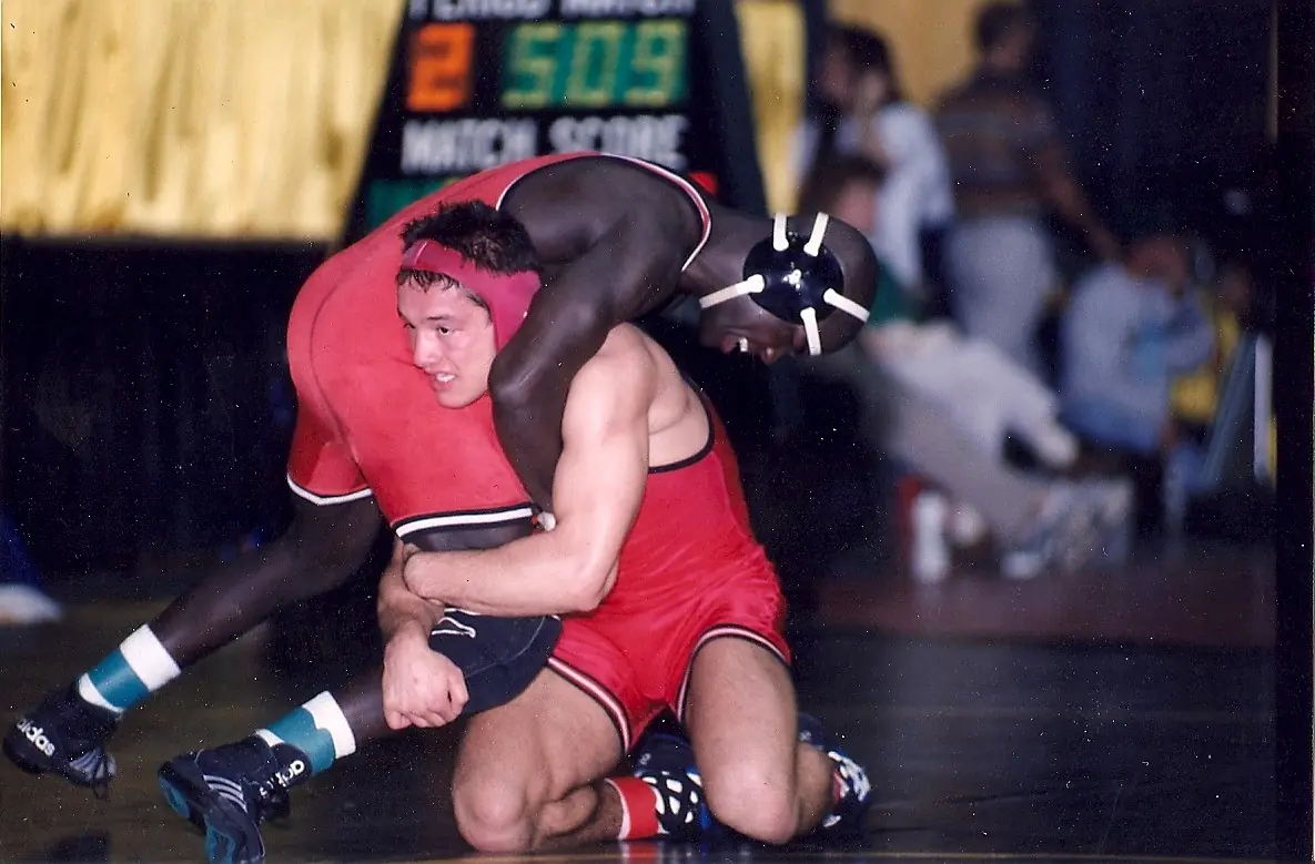 Jason Kraft wrestling for Nebraska in a match at the 1995 NCAA Championships.